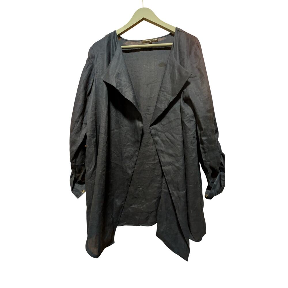 Navy blue 100% linen over shirt, size 12